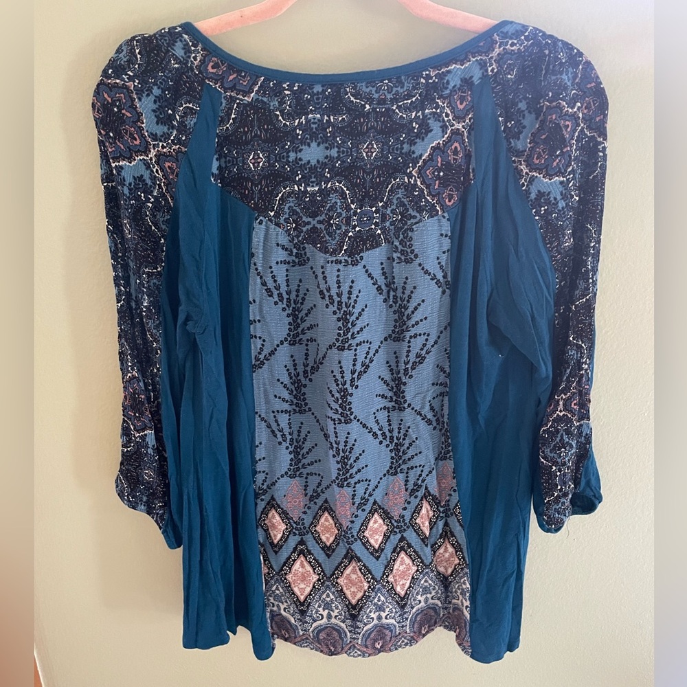 fig and flower floral top Peasant Style 3/4 Sleeve Tunic Size XL whimsigoth Boho - Picture 3 of 3